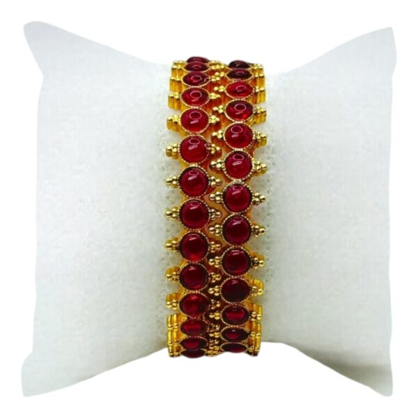 Gold Bangles- Ruby Color Round Stones- 2 Bangles Set. Product Code:  V-1400 - Image 2