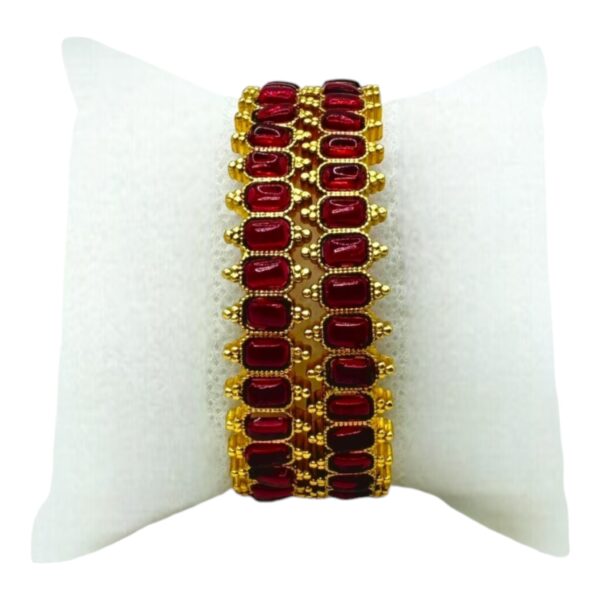 Gold Bangles- Ruby Color Square Stones- 2 Bangles Set. Product Code:  V-1401 - Image 2