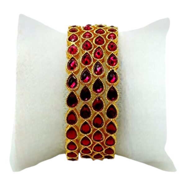 Gold Bangles- Gopi Design- Ruby Color Stones- 4 Bangles Set. Product Code:  V-1403