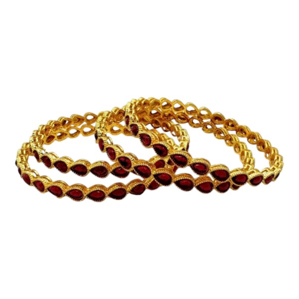 Gold Bangles- Gopi Design- Ruby Color Stones- 4 Bangles Set. Product Code:  V-1403 - Image 2