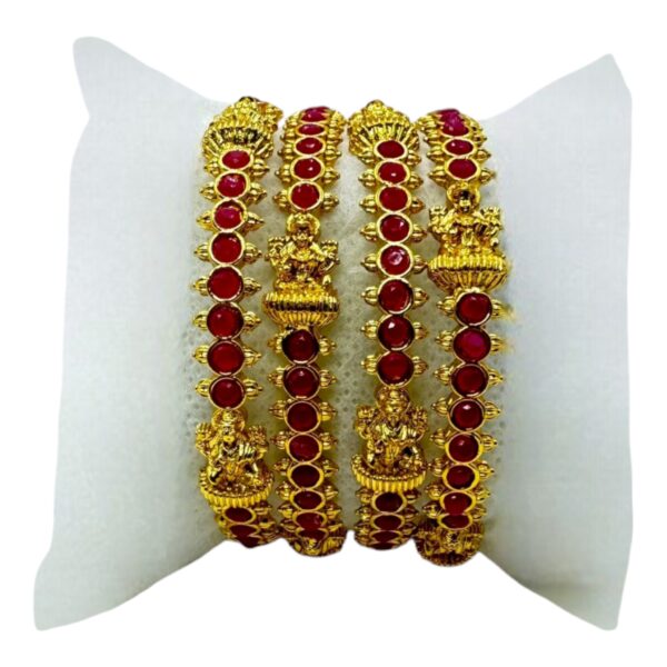 Gold Bangles- Lakshmi Design- Pink Color Stones- 4 Bangles Set. Product Code:  V-1409