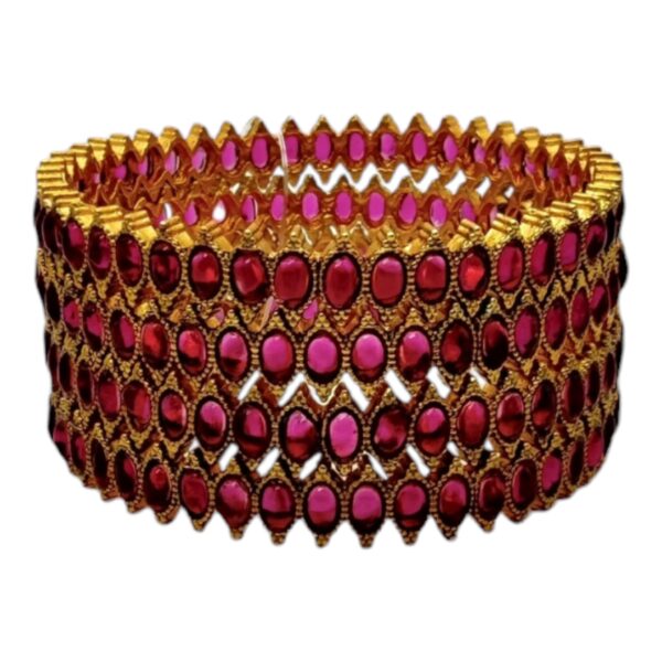 Gold Bangles- Ruby Color Stones- 4 Bangles Set. Product Code:  V-1414 - Image 2