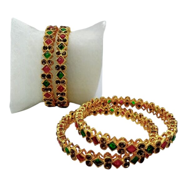 Gold Bangles- Ruby Color Stones- 4 Bangles Set. Product Code:  V-1417 - Image 2