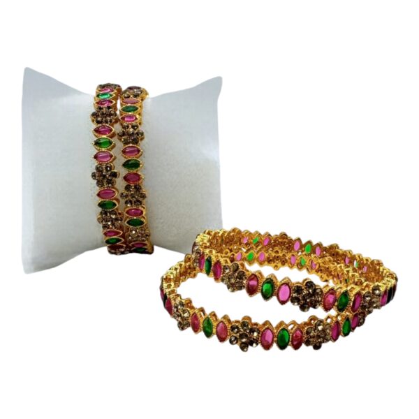 Gold Bangles- Ruby Color And Green Color Stones- 4 Bangles Set. Product Code:  V-1418 - Image 2