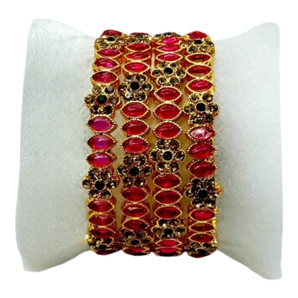 Gold Bangles- Ruby Color And Green Color Stones- 4 Bangles Set. Product Code:  V-1419