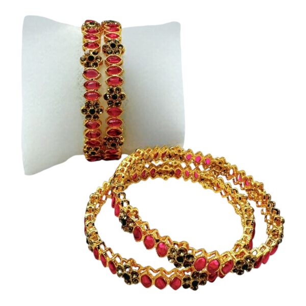 Gold Bangles- Ruby Color And Green Color Stones- 4 Bangles Set. Product Code:  V-1419 - Image 2