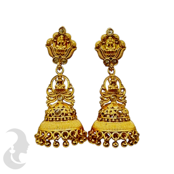 Gold Lakshmi Jhumka With Stones, Product Code: V-1056