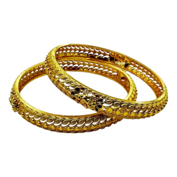 Gold Bangles- Lakshmi Design- Ruby Color And Green Color Stones- 2 Bangles Set. Product Code:  V-1422 - Image 2