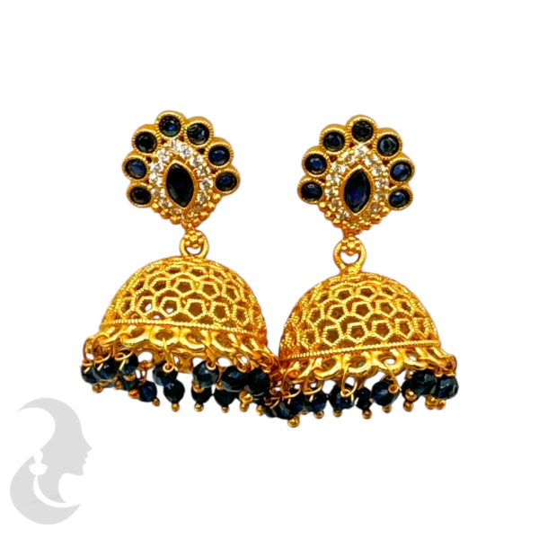 Gold Jhumka- Black & White Stones, Product Code: V-1058