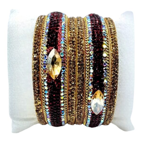 Bangles- Red And Plain Stones- 6 Bangles Set. Product Code:  V-1432