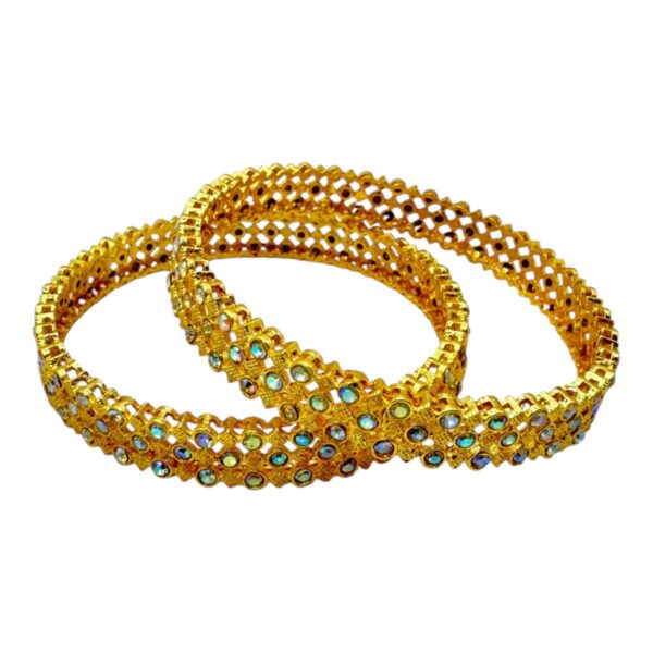 Gold Bangles- Blue Stones- 2 Bangles Set. Product Code:  V-1440 - Image 2