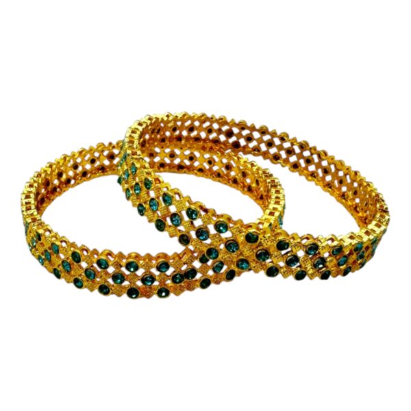 Gold Bangles- Dark Blue Stones- 2 Bangles Set. Product Code:  V-1441 - Image 2