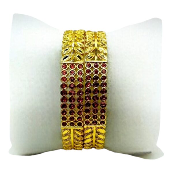 Gold Bangles- Pink And Plain Stones- 2 Bangles Set. Product Code:  V-1445