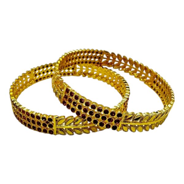 Gold Bangles- Pink And Plain Stones- 2 Bangles Set. Product Code:  V-1445 - Image 2