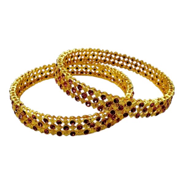 Gold Bangles- Plain Stones- 2 Bangles Set. Product Code:  V-1446 - Image 2