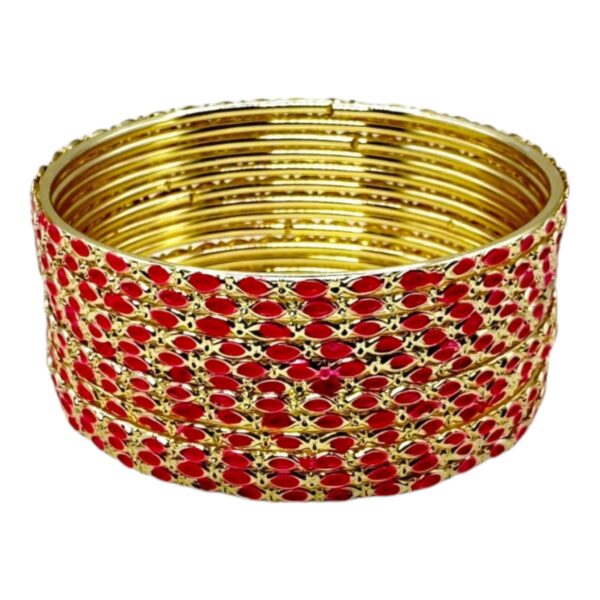 Fashion Gold Bangles- Pink Color- 12 Bangles Set. Product Code:  V-1447 - Image 2