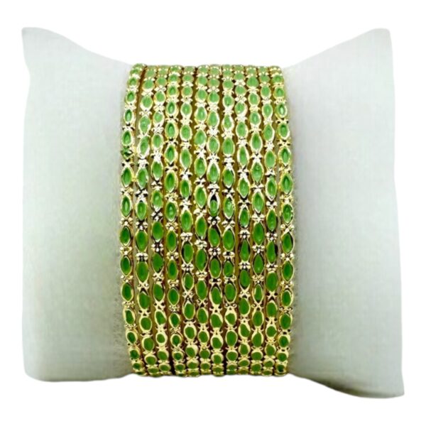 Fashion Gold Bangles- Green Color- 12 Bangles Set. Product Code:  V-1918