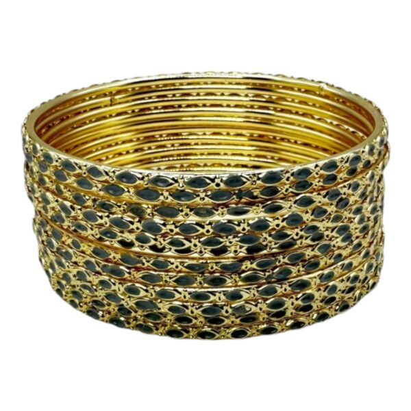 Fashion Gold Bangles- Grey Color- 12 Bangles Set. Product Code:  V-1920 - Image 2