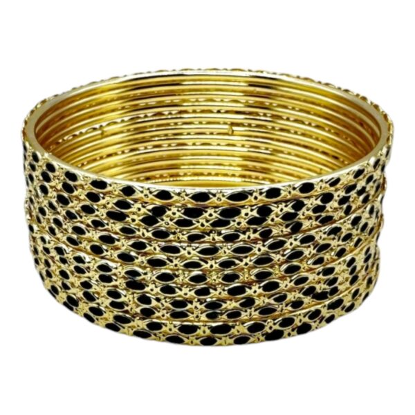 Fashion Gold Bangles- Dark Blue Color- 12 Bangles Set. Product Code:  V-1921 - Image 2