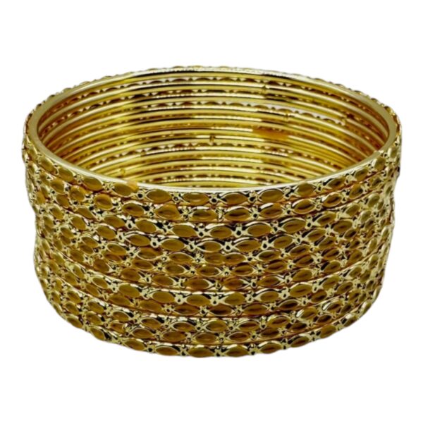 Fashion Gold Bangles- Yellow Color- 12 Bangles Set. Product Code:  V-1923 - Image 2