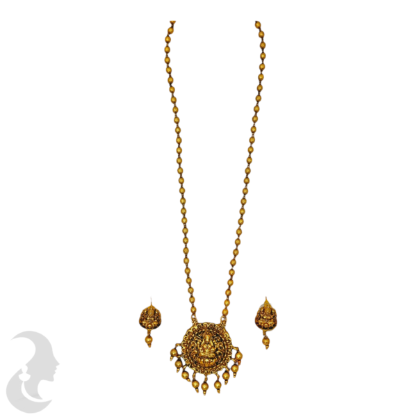 Mid Length Necklace- Lakshmi Design- Gold Beads Necklace- Studs, Product Code: V-1472