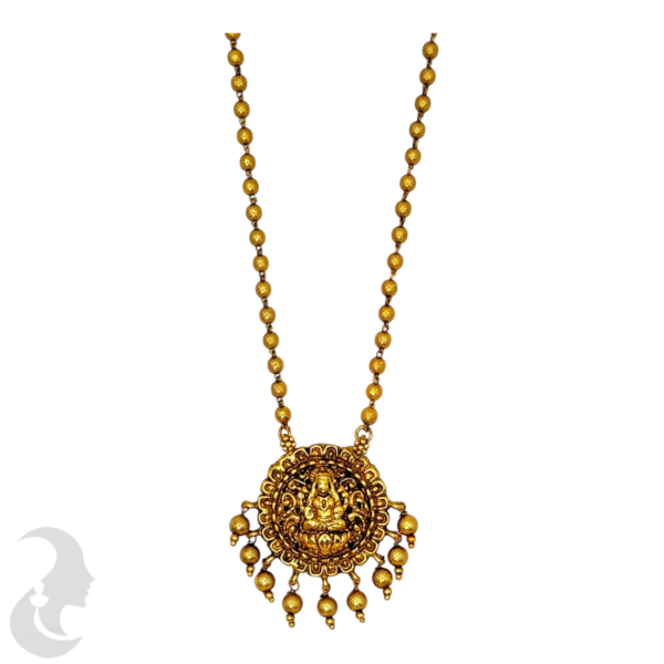 Mid Length Necklace- Lakshmi Design- Gold Beads Necklace- Studs, Product Code: V-1472 - Image 2