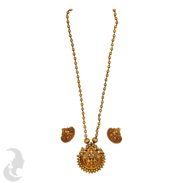 Mid Length Necklace- Lakshmi Design- Gold Beads Necklace- Studs, Product Code: V-1476