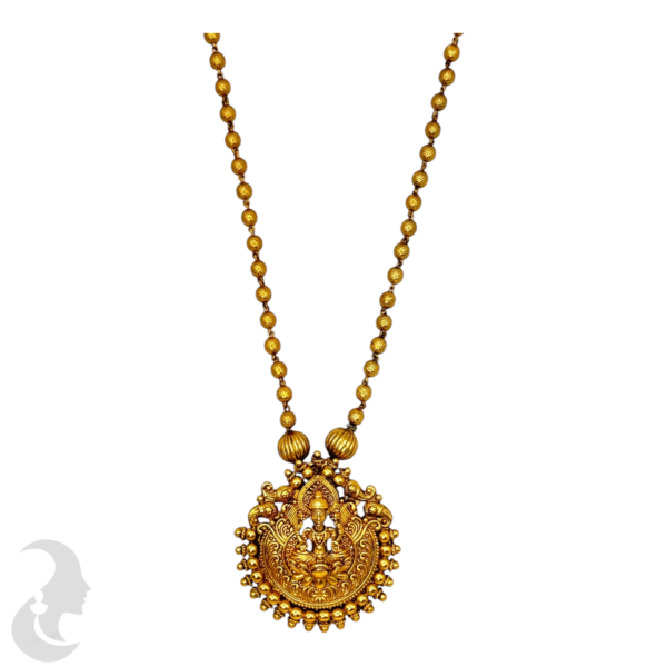 Mid Length Necklace- Lakshmi Design- Gold Beads Necklace- Studs, Product Code: V-1476 - Image 2