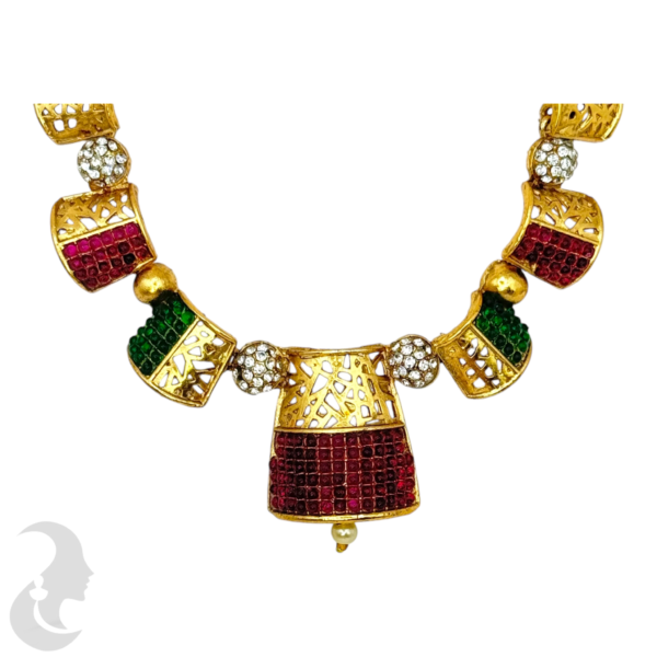 Short Necklace- Unique Design- Ruby  & Green Color Stones- Studs, Product Code: V-1480 - Image 2