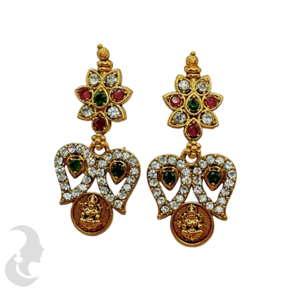 AD Earring- Ruby & Green Color Stone- Lakshmi Design, Product Code: V-1007