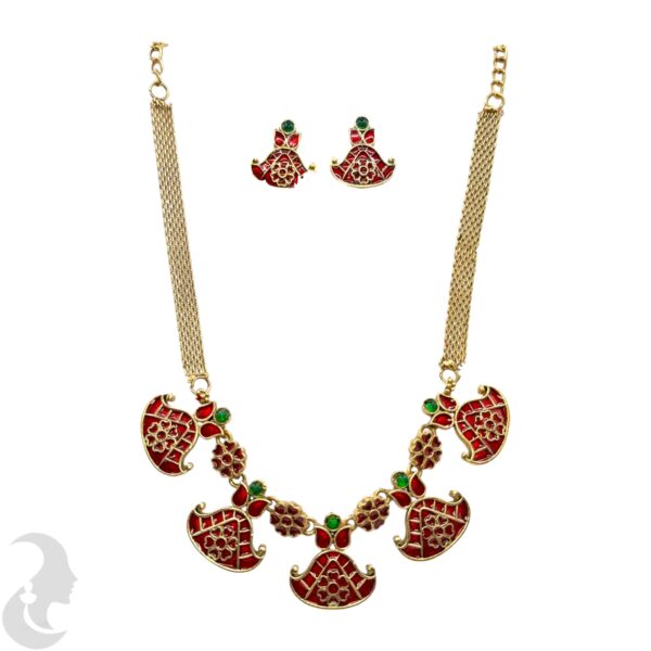 Choker- Green Color Stones- Red Color- Unique Design- Studs, Product Code: V-1485