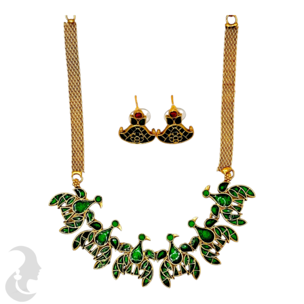 Choker- Green Color Color & Green Color Stones- Bird Design- Studs, Product Code: V-1487