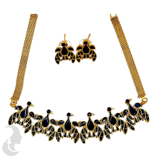 Choker- Blue Color Stones- Bird Design- Studs, Product Code: V-1488