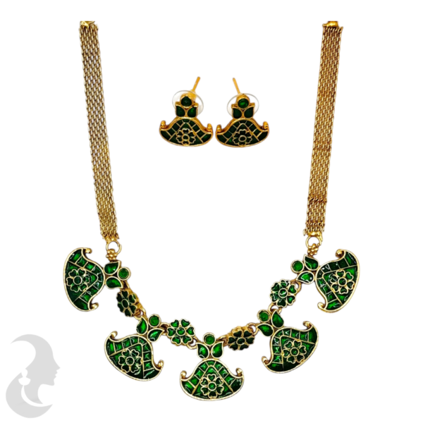 Choker- Green Color Stones- Unique Design- Studs, Product Code: V-1490