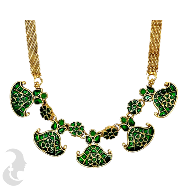 Choker- Green Color Stones- Unique Design- Studs, Product Code: V-1490 - Image 2