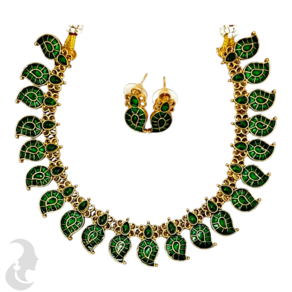 Mango Necklace- Green Color Stones- Studs, Product Code: V-1491