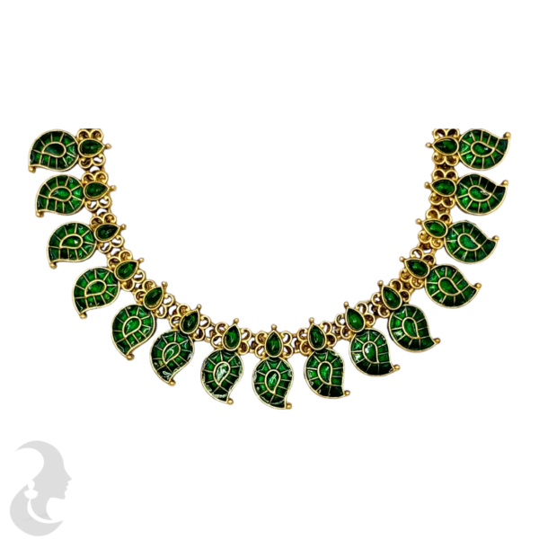 Mango Necklace- Green Color Stones- Studs, Product Code: V-1491 - Image 2