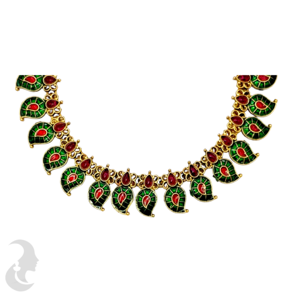 Mango Necklace- Green & Ruby Color Stones- Studs, Product Code: V-1492 - Image 2