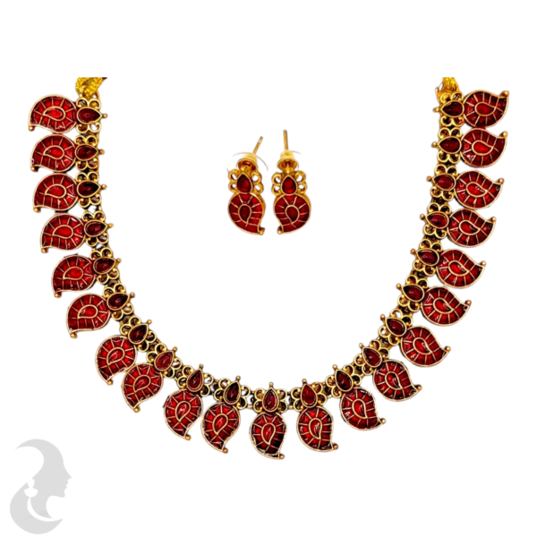 Mango Necklace- Ruby Color Stones- Studs, Product Code: V-1493