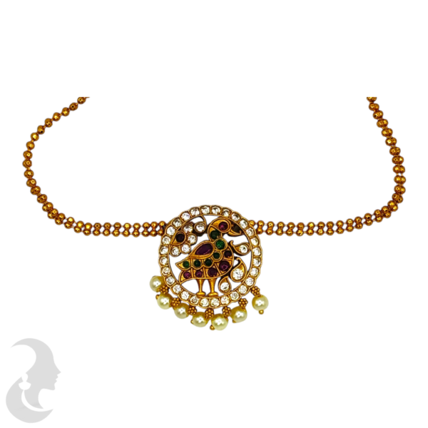 AD Short Necklace- Bird Design- Ruby & Green Color Stones- Studs, Product Code: V-1496 - Image 2