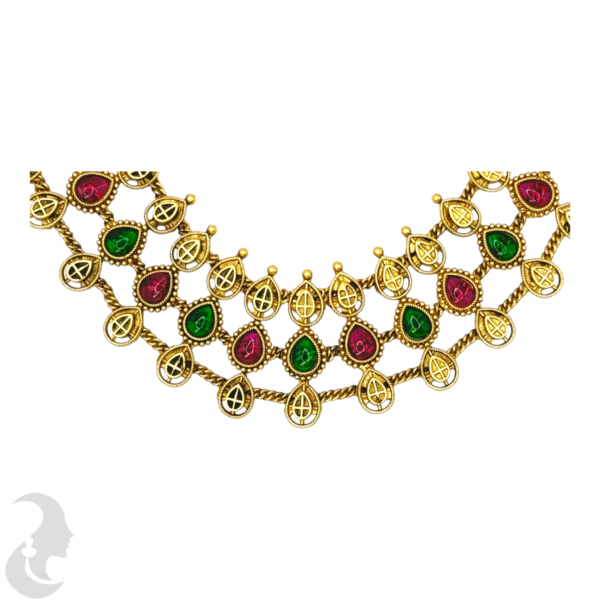 3 Layer Necklace- Ruby & Green Color Stones- Studs, Product Code: V-1497 - Image 2