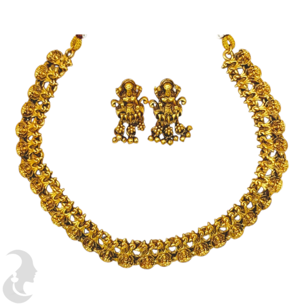 Antique Short Necklace- Lakshmi design- Studs, Product Code: V-1498