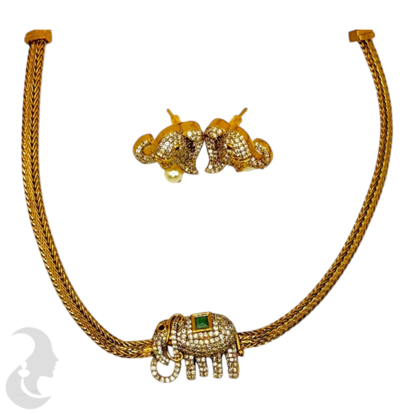 AD Necklace- Elephant Design- Mint Stones- Studs, Product Code: V-1500