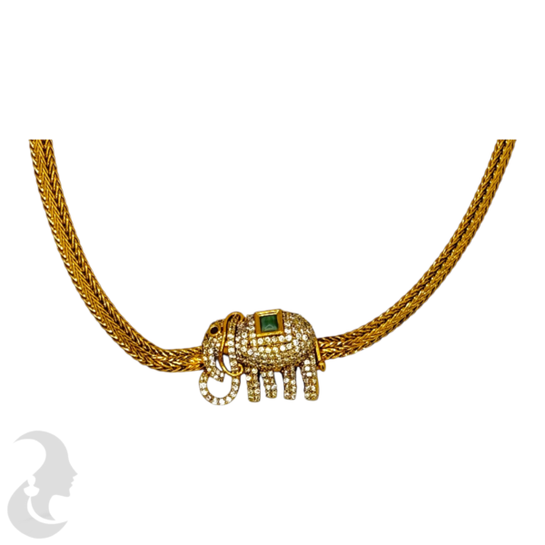 AD Necklace- Elephant Design- Mint Stones- Studs, Product Code: V-1500 - Image 2