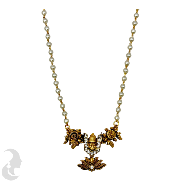 Antique Pendant- Vishnu Design- Pearl Necklace- AD Stones- Studs, Product Code: V-1503 - Image 2