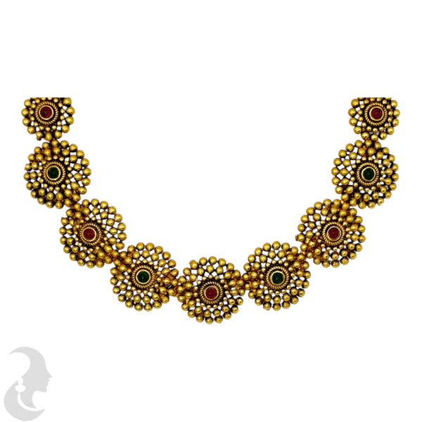 Short Necklace- Ruby  & Green Color Stones- Studs, Product Code: V-1504 - Image 2