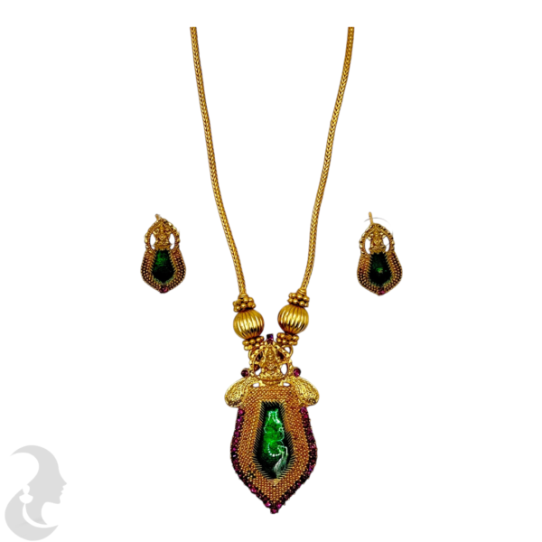 Palakka Necklace- Green Enamel- Lakshmi Design- Palakka Studs, Product Code: V-1505