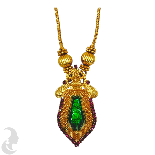 Palakka Necklace- Green Enamel- Lakshmi Design- Palakka Studs, Product Code: V-1505 - Image 2