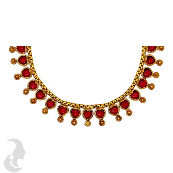 Short Necklace- Heart Design- Ruby Color Stones- Studs, Product Code: V-1511 - Image 2