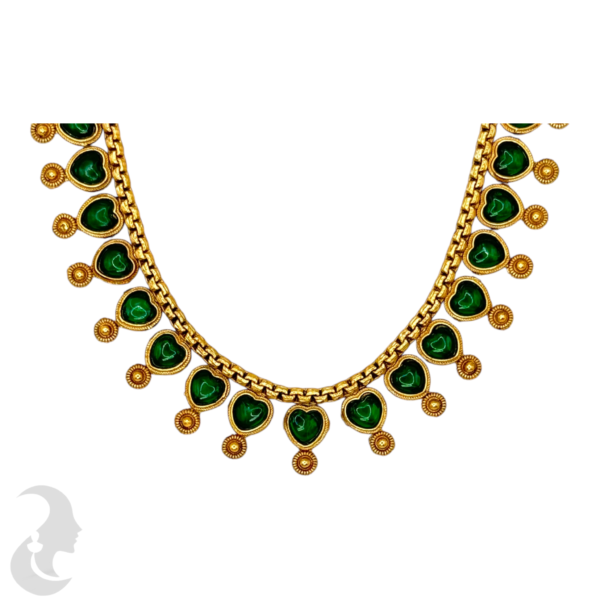 Short Necklace- Heart Design- Green Color Stones- Studs, Product Code: V-1512 - Image 2